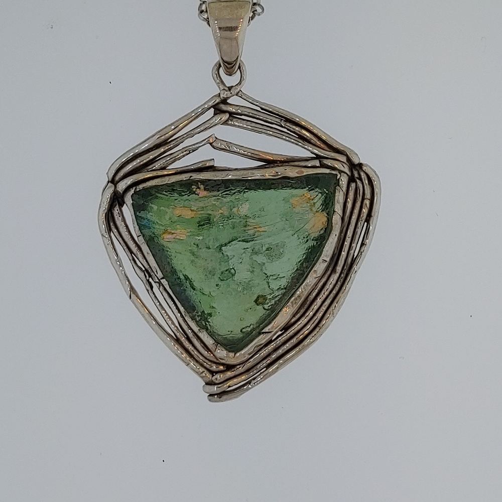 Sterling Silver Roman Glass On of a Kind Necklace